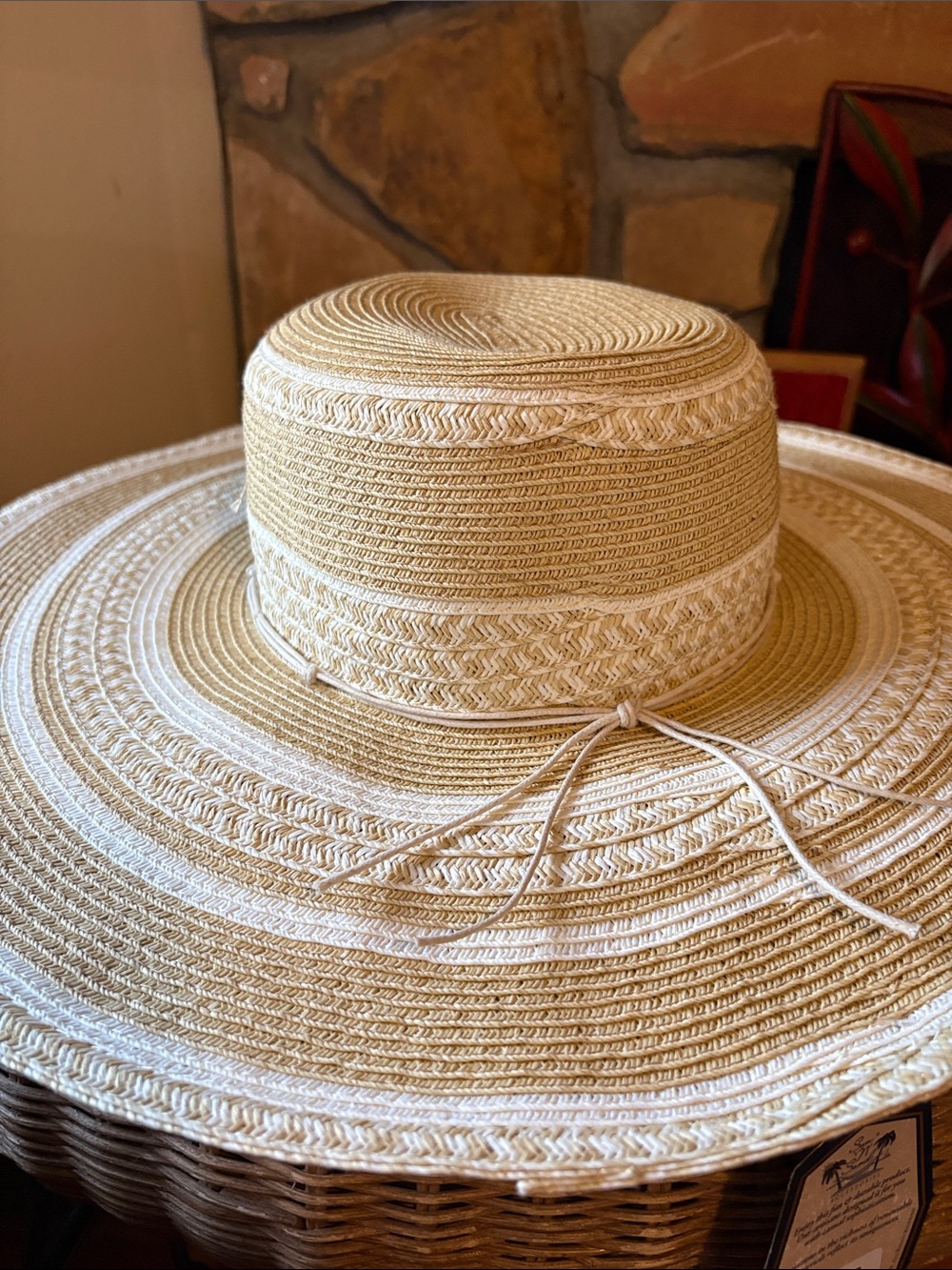 Straw Sun Hat with White Trim - Women Accessories